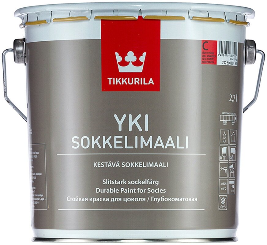 Краска фасадная Tikkurila Yki Socle акриловая для цоколя база С бесцветная 2,7 л