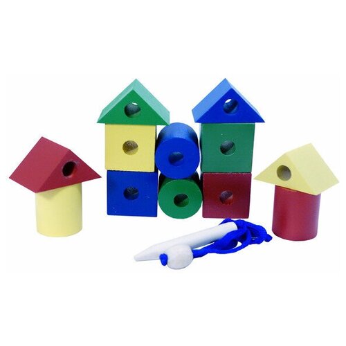 Бусы геометрические цветные, конструктор (12 деталей) деревянные игрушки rntoys бусы геометрические цветные