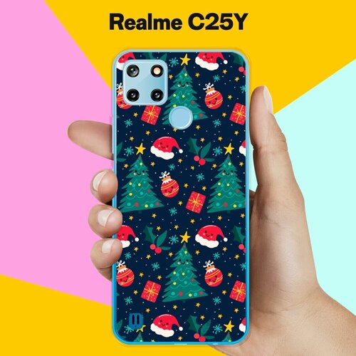 силиконовый чехол на realme c25y синий узор для реалми ц25 ай Силиконовый чехол на realme C25Y Узор новогодний / для Реалми Ц25 Ай