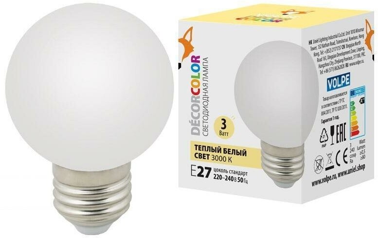Лампа светодиодная Volpe E27 3W 3000K матовая LED-G60-3W/3000K/E27/FR/С UL-00006955