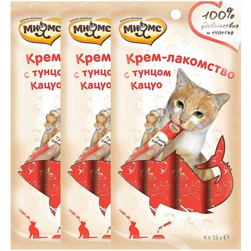 Лакомство для кошек Мнямс, крем, с тунцом Кацуо, 4х15гр, 3 шт