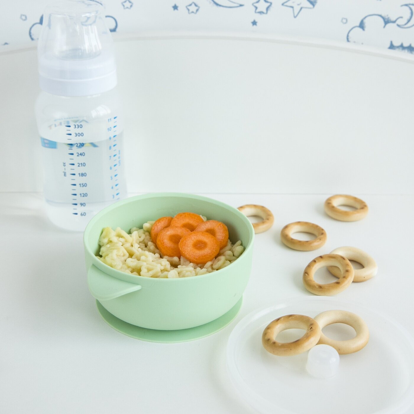 Тарелка для кормления для малышей на присоске силиконовая с крышкой, детская посуда, для прикорма Baby Nice