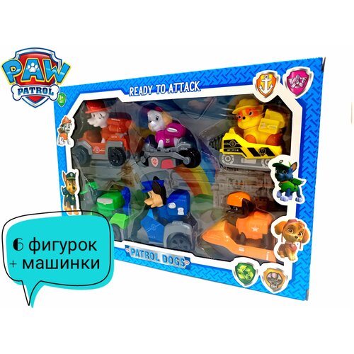 Фигурки Щенячий патруль / 6 фигурок щенков на машинках