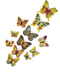 Трехмерный декор интерьера на магните 3D "Бабочки" 12 шт, декоративные виниловые фигурки, желтые