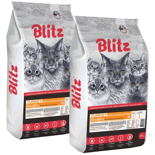 BLITZ SENSITIVE ADULT CAT TURKEY для взрослых кошек с индейкой (10 + 10 кг) blitz сухой корм blitz adult turkey