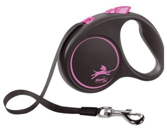 Поводок-рулетка Flexi Design tape S, 5 м, 15 кг, черно-розовый