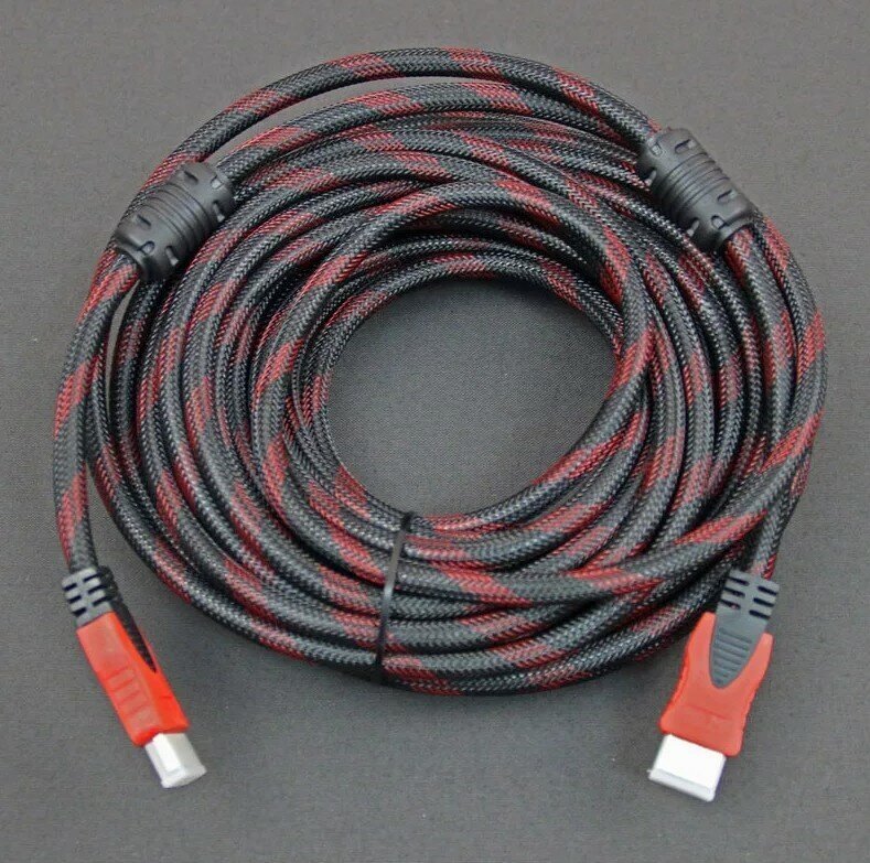 Кабель HDMI - HDMI (5м) с нейлоновой оплеткой, экранированием и позолоченными коннекторами 5 метров — фото 1
