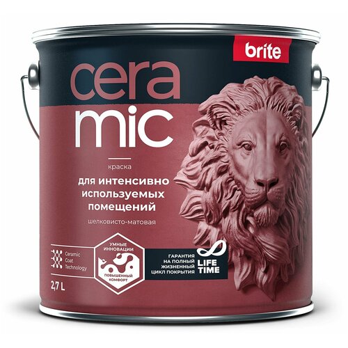 Краска BRITE CERAMIC для интенсивно используемых помещений база А, ведро 2,7 л