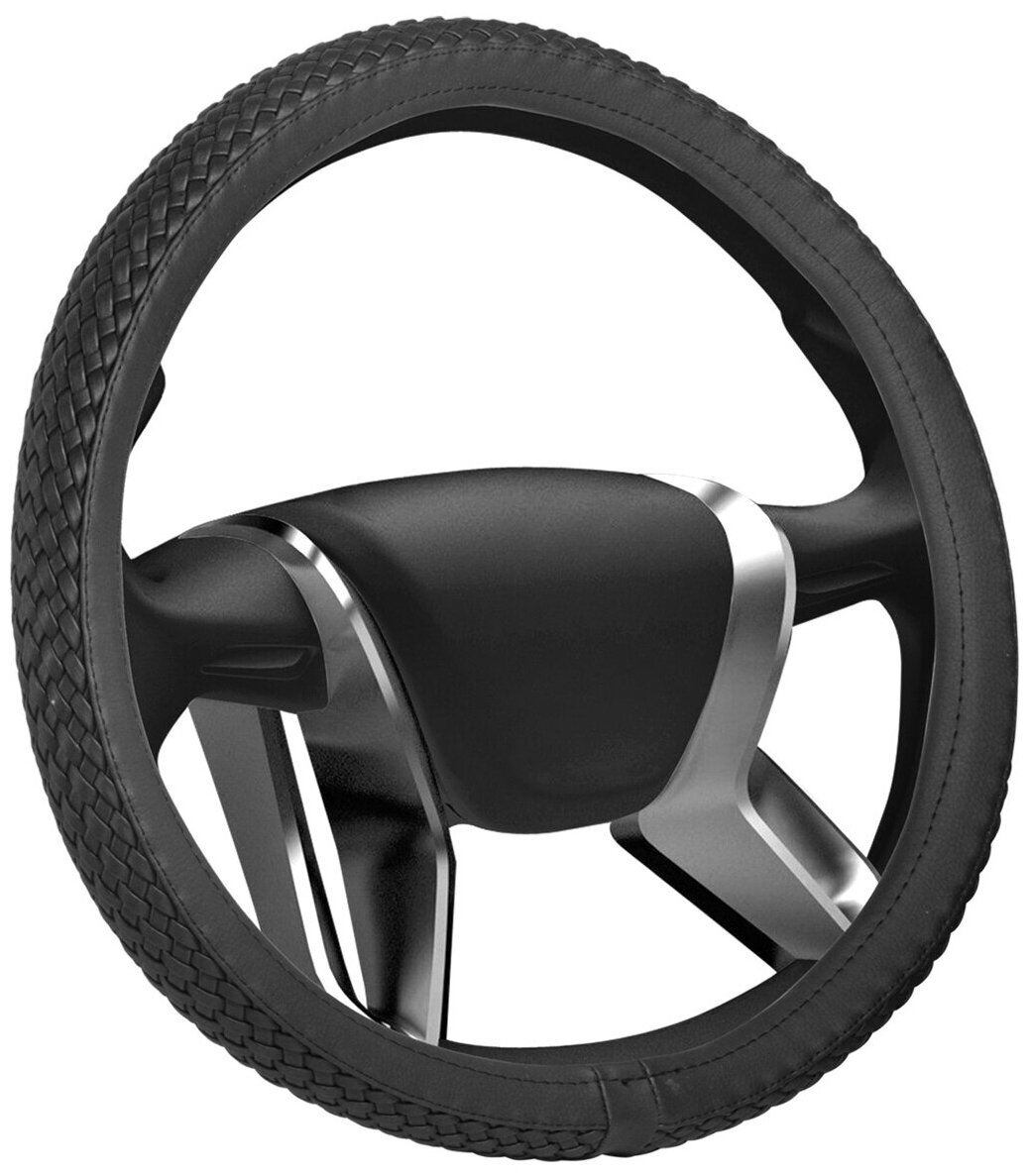 Оплетка на руль SENATOR Montana, кожа, размер М (d=38см), черный цвет - фото №11