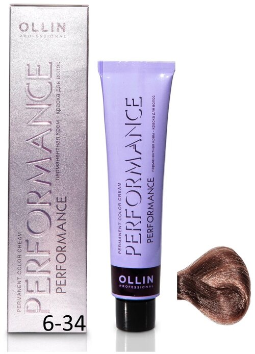 OLLIN Professional Performance перманентная крем-краска для волос, 6/34 темно-русый золотисто-медный, 60 мл