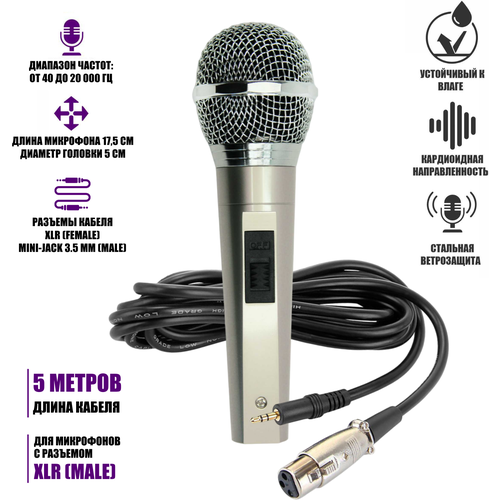 Динамический микрофон TMHK-1 с кабелем 5 м, разъем XLR-Jack 3.5