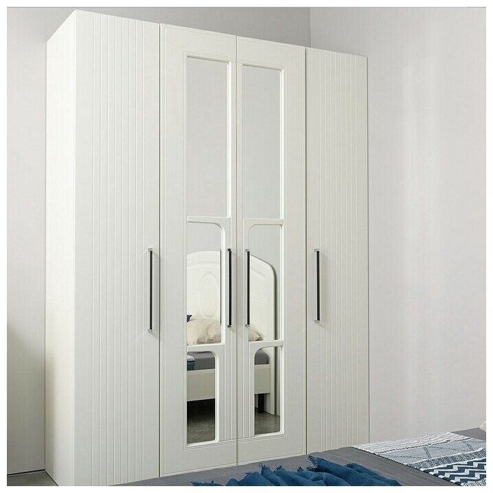 Шкаф для одежды 4-х створчатый с зеркалами Валенсия, цвет белый шагрень, ШхГхВ 168х54,2х225,3 см. - фотография № 4