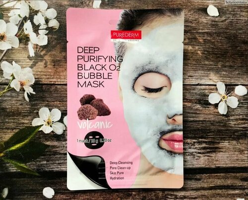 Purederm Black O2 Bubble Mask -Volcanic Очищающая кислородная маска с вулканической породой, 1 шт.