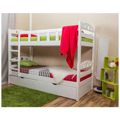 Кровать 2-х ярусная нота 100% массив 90х190 белая с ящиками для хранения (без матраса)