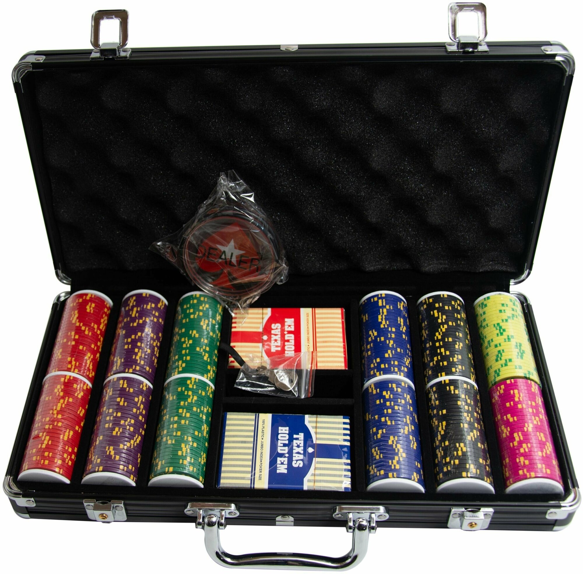 Gamesfamily Набор для игры в покер "Monte New" на 300 глиняных фишек с номиналом, в алюминиевом чемодане