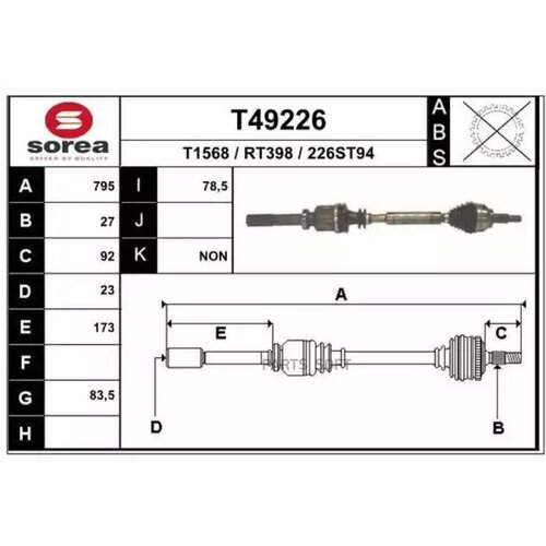 EAI GROUP T49226 _привод правый! 795mm w/o ABS\ Renault Laguna II 1.6 01-05