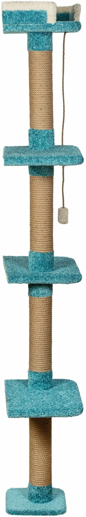 Высокая когтеточка-столбик с лежанкой для кошки угловая"Прыгун" бирюзовый - фотография № 4