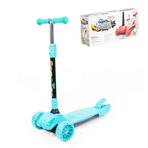 Детский самокат полесье со складной ручкой бирюзовый в коробке TJ-705L-VБ 6007₽