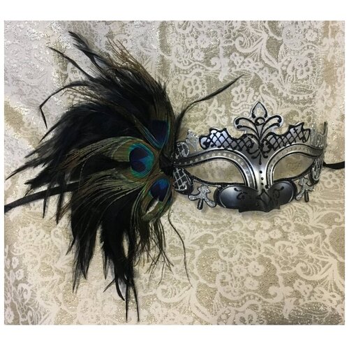 фото Маска на карнавал серебряная pavone с перьями (10175) giacometti