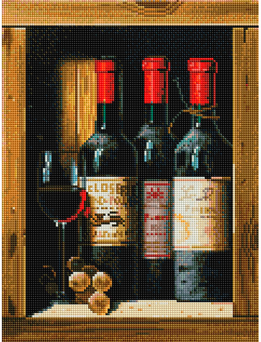 Алмазная мозаика на подрамнике Белоснежка "Коллекционное вино" / Алмазная мозаика 30x40 см / Вино / Бутылки / Коллекция