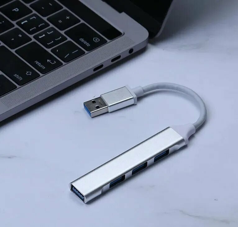 USB концентратор 30 на 4 порта / HUB разветвитель / Хаб на 4 USB (01 м) / серебристый