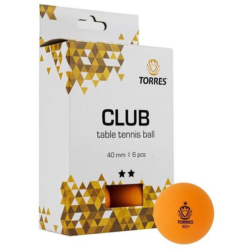 Мяч для настольного тенниса TORRES Club 2x,6шт/уп, оранжевый, TT21013