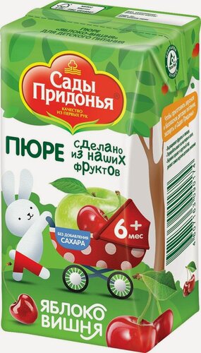 Изображение товара Упаковка 18 штук Детское пюре "Сады Придонья" яблоко-вишня пак 125г