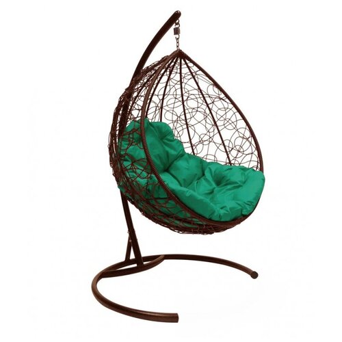 Подвесное кресло кокон M-GROUP Капля коричневый ротанг+зеленая подушка