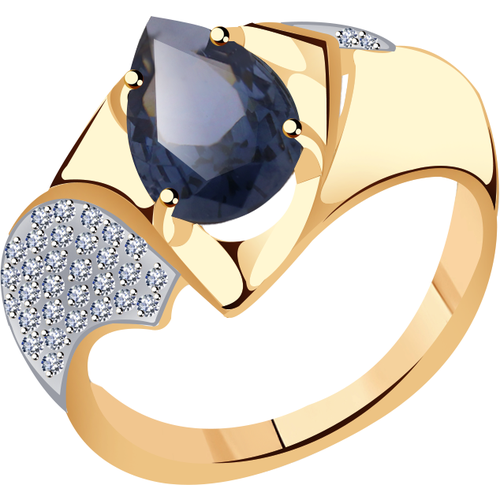 золотое кольцо александра с ситаллом цвета лондон топаз и фианитом кл3816 87ск Кольцо Diamant online, золото, 585 проба, фианит, топаз, размер 18.5