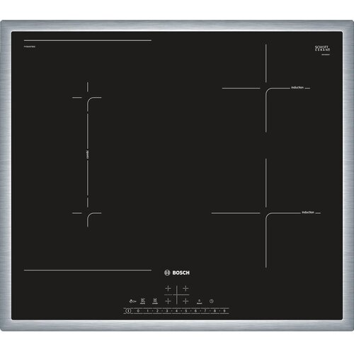 Индукционная варочная панель BOSCH PVS645FB5E, цвет панели черный, цвет рамки серебристый индукционная варочная панель bosch pxy675dc1e цвет панели черный цвет рамки серебристый