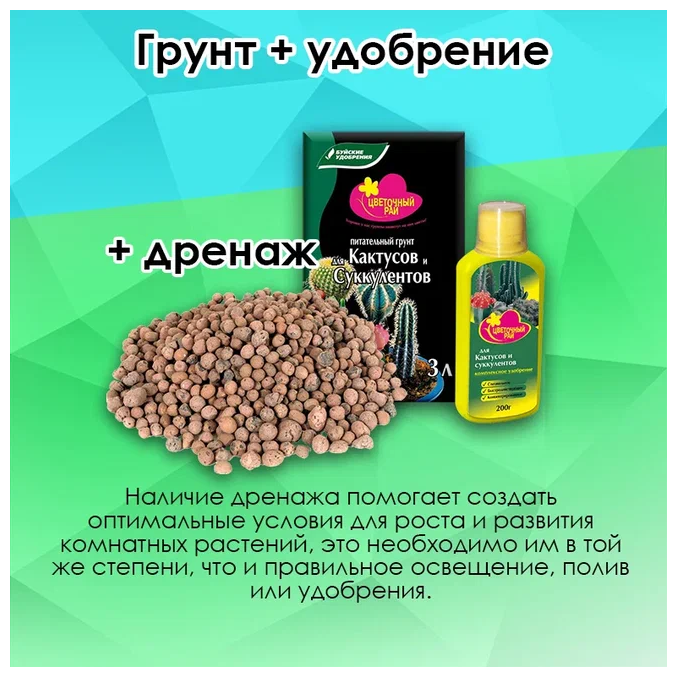 Набор (Грунт и удобрение + дренаж в подарок) для посадки и пересадки кактусов и суккулетов. Буйские удобрения - фотография № 3