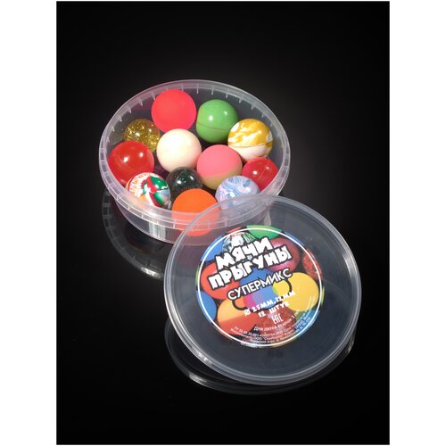 фото Мячи-прыгуны в банке "супермикс" (12 штук) резиновый шарик. резиновый мяч. прыгун резиновый. разноцветные шарики. попрыгунчики. прыгунки. topvending