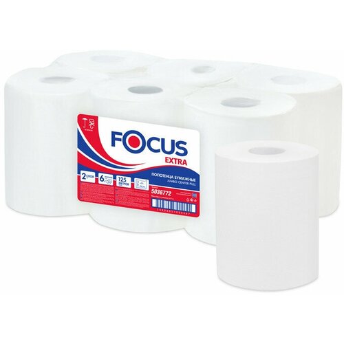 FOCUS Полотенца бумажные с центральной вытяжкой 125 м focus (система м2) jumbo, 2-слойные, белые, комплект 6 рулонов, 5036772