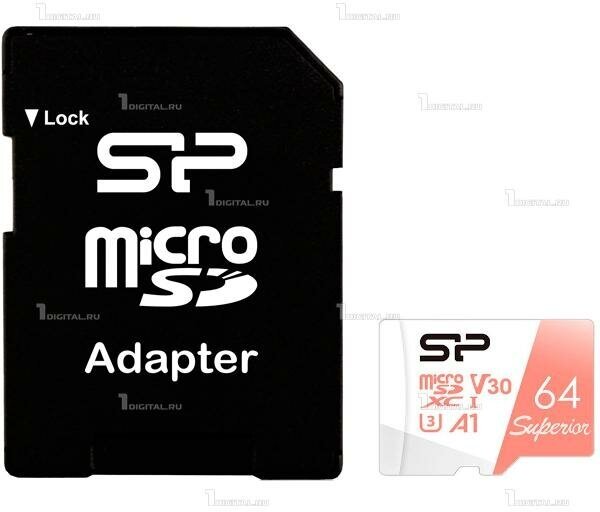Карта памяти Silicon Power Superior A1 MicroSDXC 64Gb Class 10 (SP064GBSTXDV3V20SP) + адаптером SD - фото №2