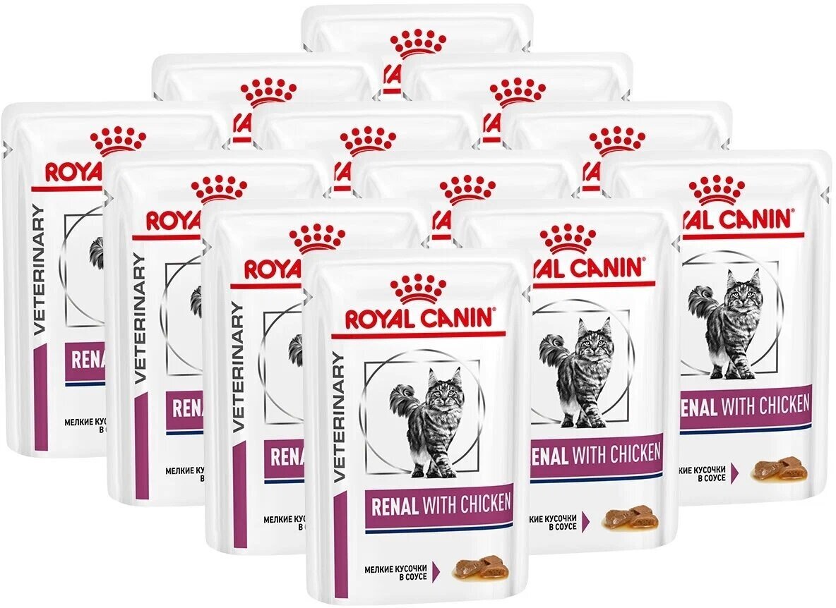 Влажный корм для кошек Royal Canin Renal, при проблемах с почками, с курицей 12 шт. х 85 г (кусочки в соусе)