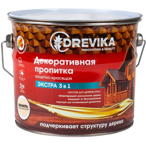 Декоративная пропитка для дерева Drevika Экстра 3 в 1, полуматовая, 3 л, ваниль