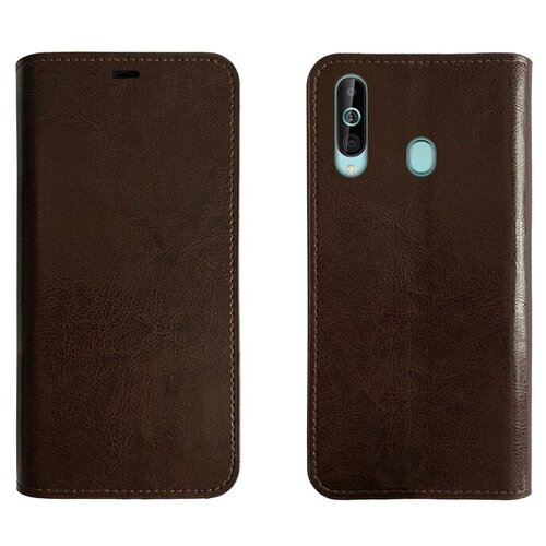 фото Чехол-книжка mypads premium для samsung galaxy a60 из качественной натуральной мраморной кожи буйвола прошитый элегантной прострочкой темно-коричневый с магнитной крышкой