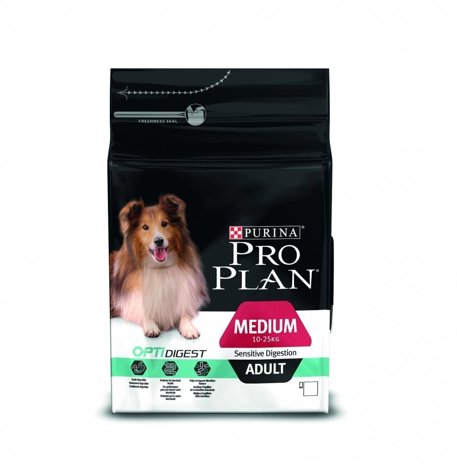 Pro Plan для взрослых собак средних размеров с чувствительным пищеварением, с ягненком и рисом 14 кг