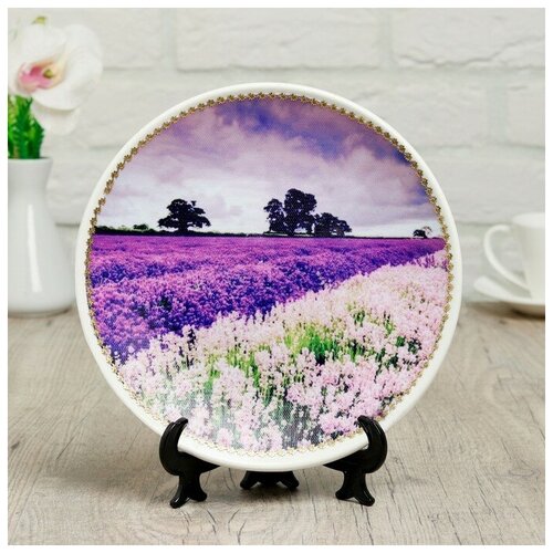Тарелка декоративная Лавандовое поле с рисунком на холсте D 195 см 1013₽