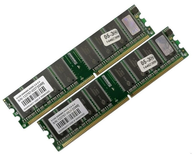 ОЗУ Dimm 1Gb PC-3200(400)DDR Transcend 122757-0xxx (Kit 2x512Mb)