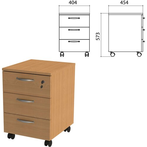 Тумба подкатная ЭКО 404х454х573 мм, 3 ящика, замок, бук бавария (402844-550)