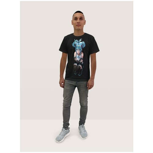 фото Футболка мужская черная из хлопка с dtf принтом вокалоид - 320 будь на стиле