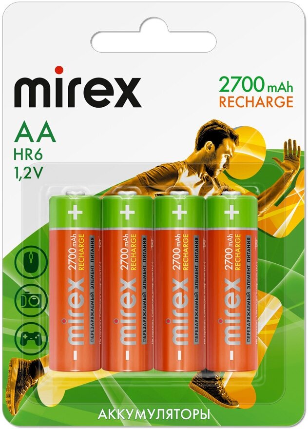 Аккумуляторы Ni-Mh 2700 мА·ч 1.2 В Mirex HR6 АА (пальчиковые), в упаковке 4 шт.