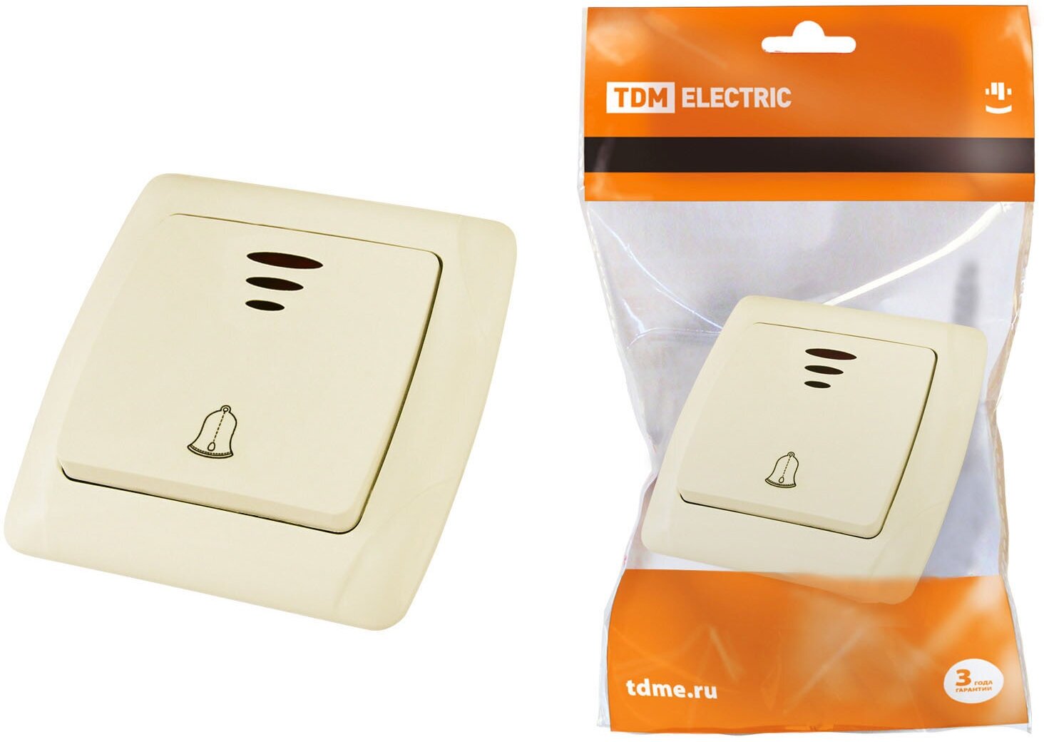 Кнопка звонковая с подсветкой 6А сл. кость 