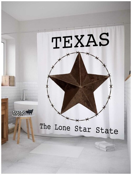 Штора для ванной JoyArty Одинокая звезда Техаса 180x200180х200 см, белый/коричневый/черный