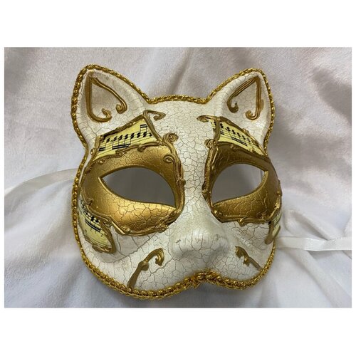 фото Венецианская маска "кот", белая с позолотой (13689) giacometti