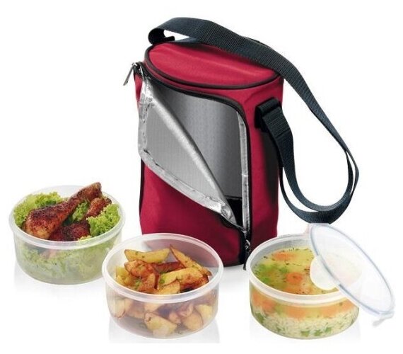 Термосумка для переноса еды Tescoma FRESHBOX, с 3 емкостями 0,8 л, бордовый