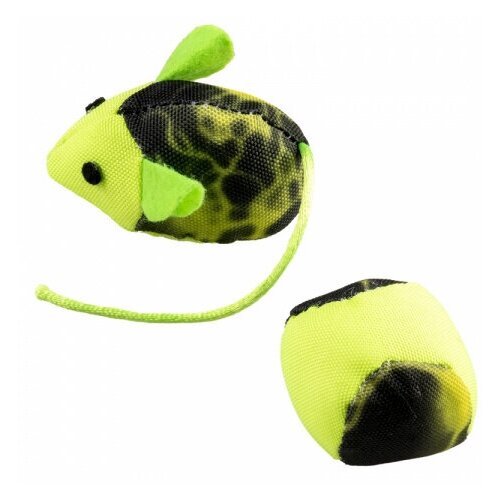 фото Игрушка для кошек с кошачьей мятой duvo+ "мышка и мячик флэш", салатово-чёрные, 16х3.8х4см (бельгия)