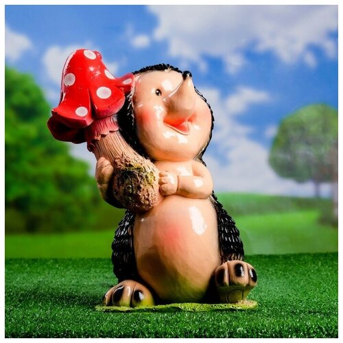 Садовая фигура Еж Весельчак с грибочком 32х15см садовая фигураеж весельчак с грибочком 32х15см хорошие сувениры 3242413