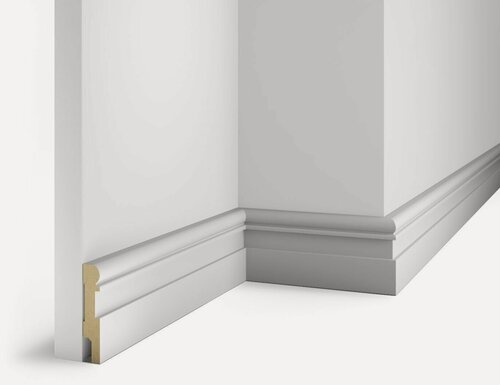 Изображение товара Плинтус AP28 под покраску, белый, с пазом под 20 молдинг, 80x16x2400 мм, МДФ Набор 5шт.